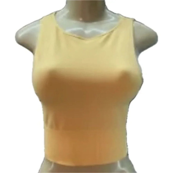 Avocado L/XL Marigold Yellow Seamless 4 Way Stretch Wicking Ribbed Hem Crop Tank - Picture 2 of 6